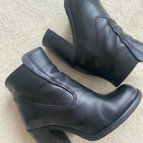 Vintage AllSaints Black Leather Block Heel Boots - Picture 2 of 3